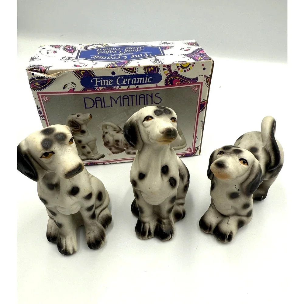 Ceramic Dalmatian‎ Figurines Set of 3 Dogs Vintage Style w Box